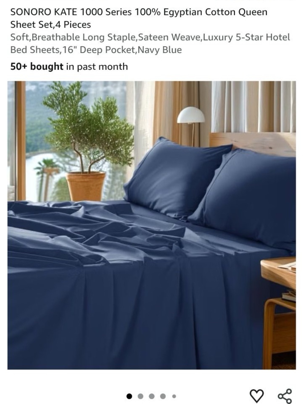 SONORO KATE 1000 Series 100% Egyptian Cotton Queen Sheet Set 4 Pieces